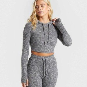 Gymshark Slounge Small Cropped Hoodie - Black Marl